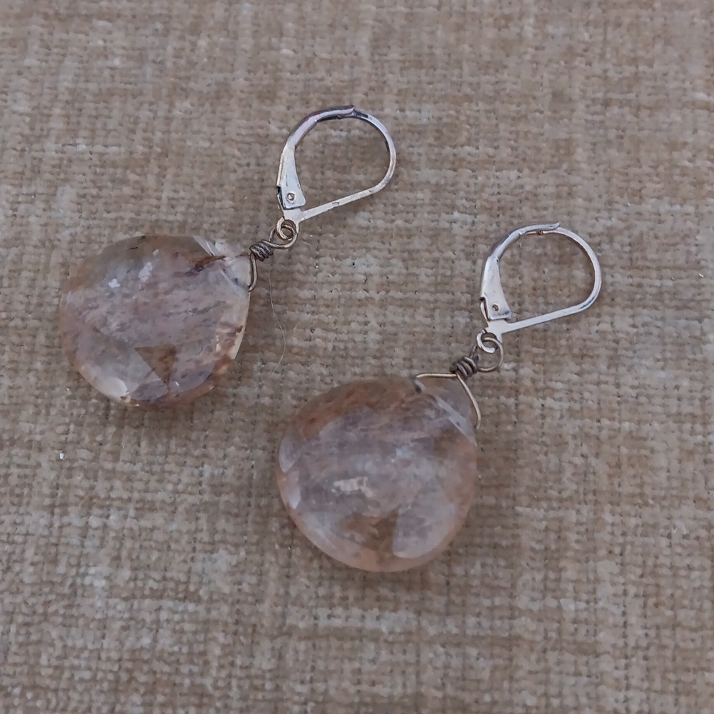 Gold Tone Leverback Tear Drop Rock or Glass Faceted Earrings